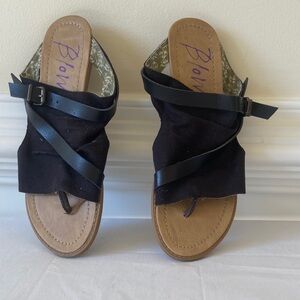Blowfish Black Crossed-Strap Toe-Loop Sandals with Buckle